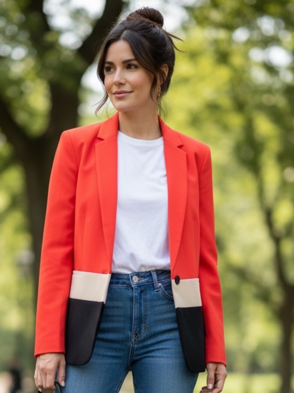 Vintage 90s Anne Klein Red Colorblock Blazer Tailored (with flaw) One Button S 8